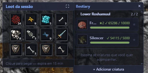 Loot da sessão e bestiário